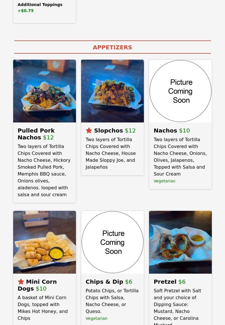 Tailgate Tavern Menu