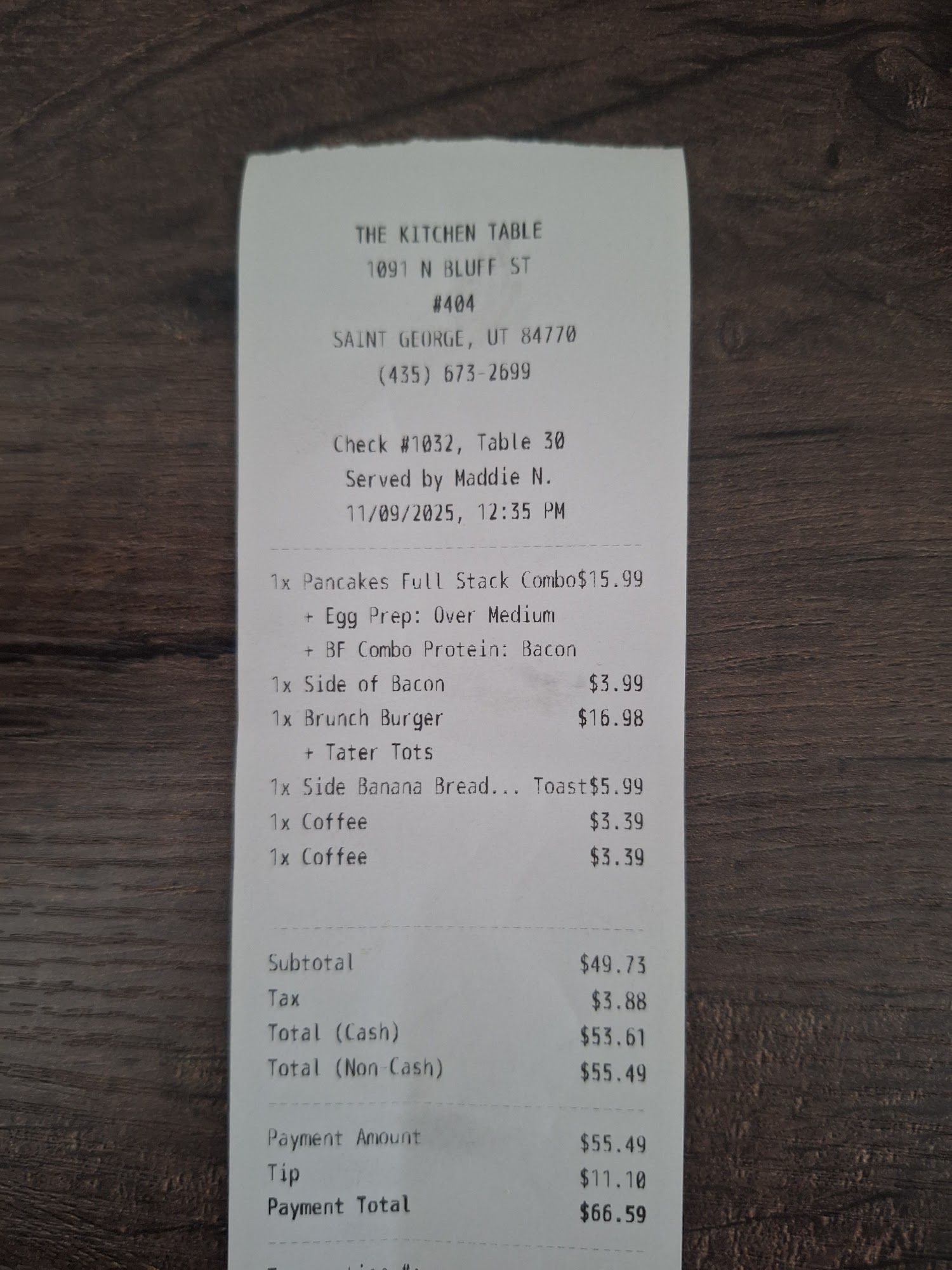 The Kitchen Table St George Menu