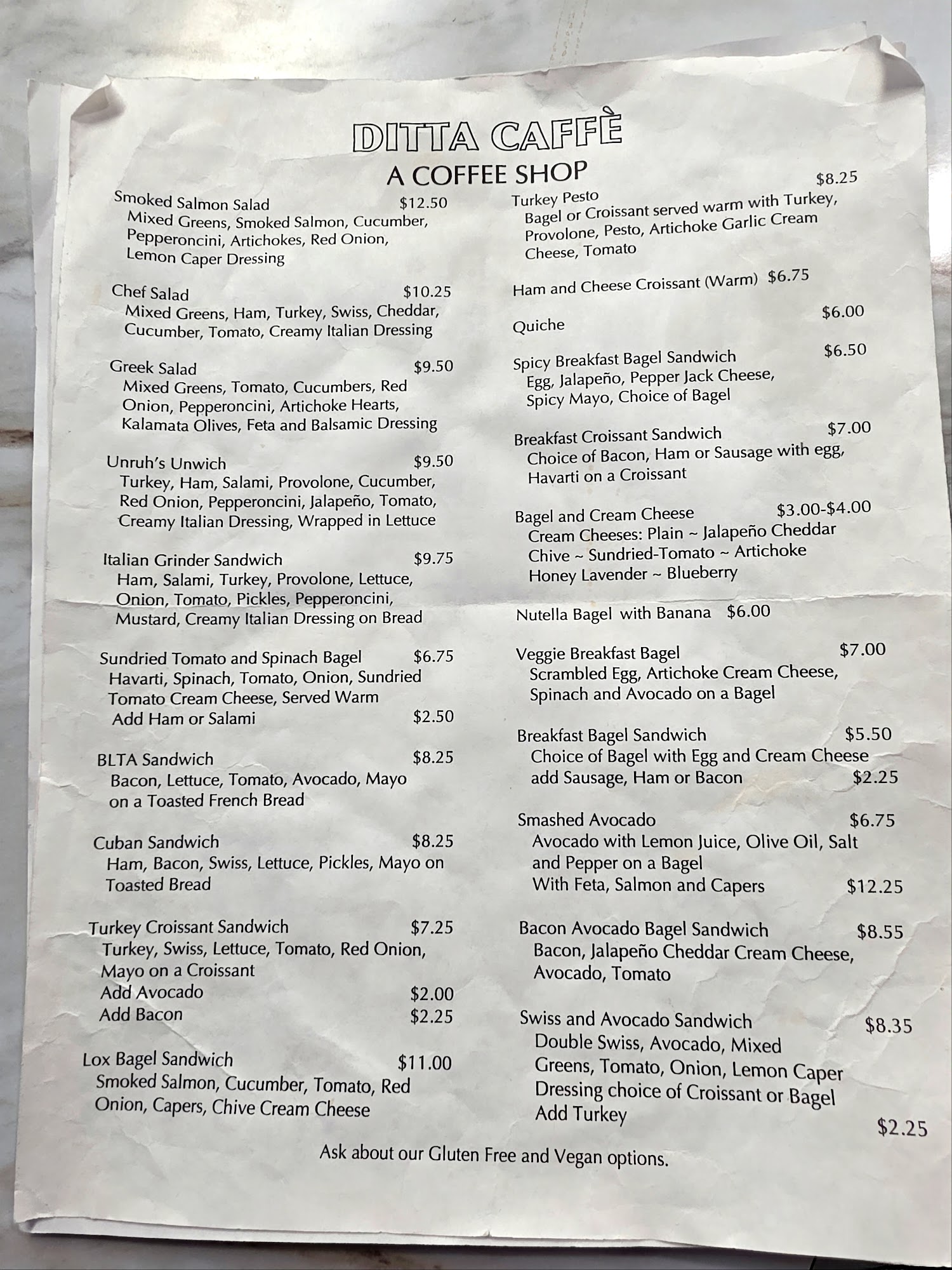 Ditta Caffè Menu