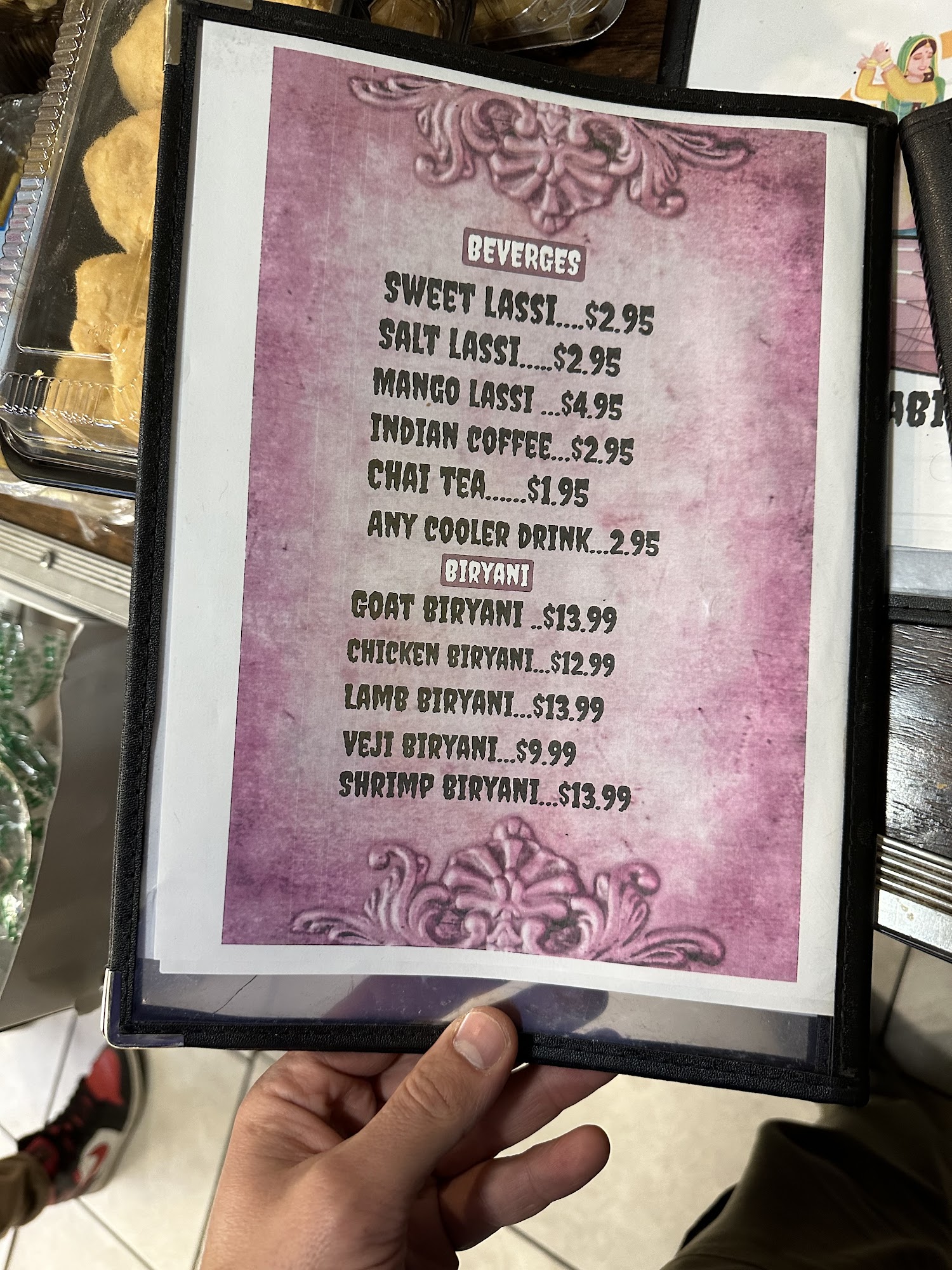 Indian restaurant Menu