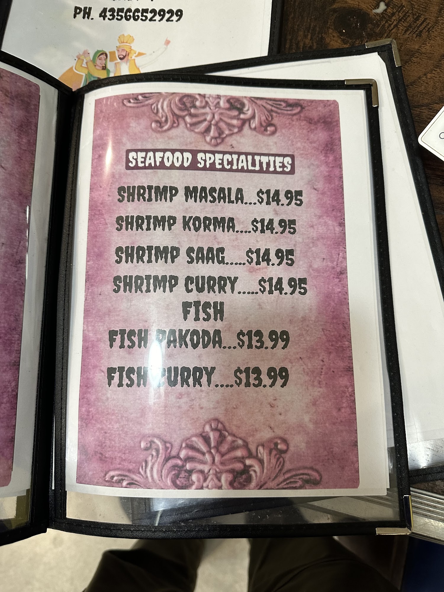 Indian restaurant Menu