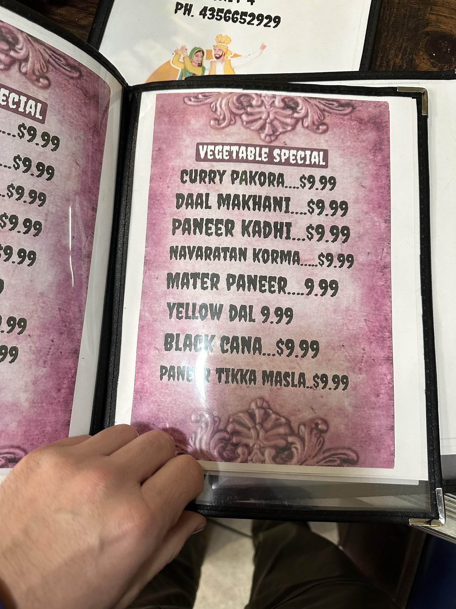 Indian restaurant Menu