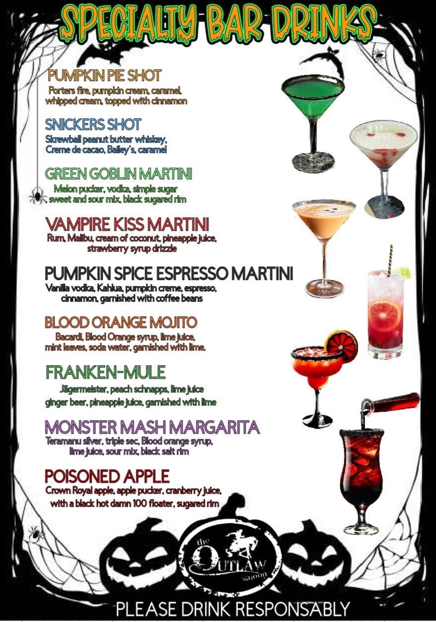 The Outlaw Saloon Menu