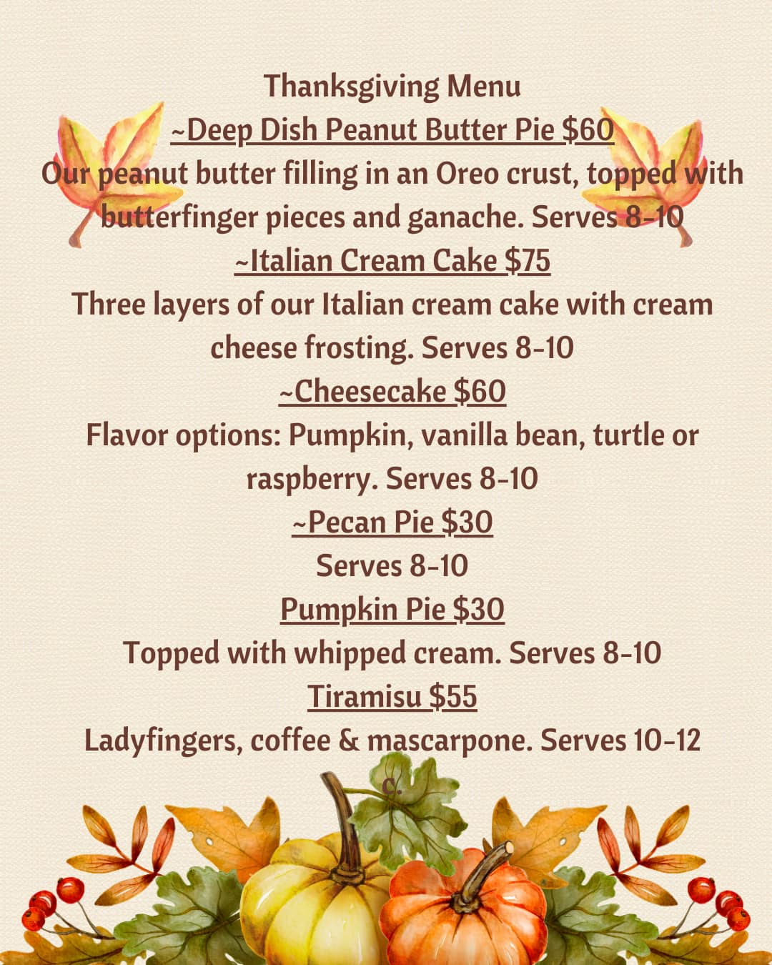 Artisanal Desserts by Anthony Menu