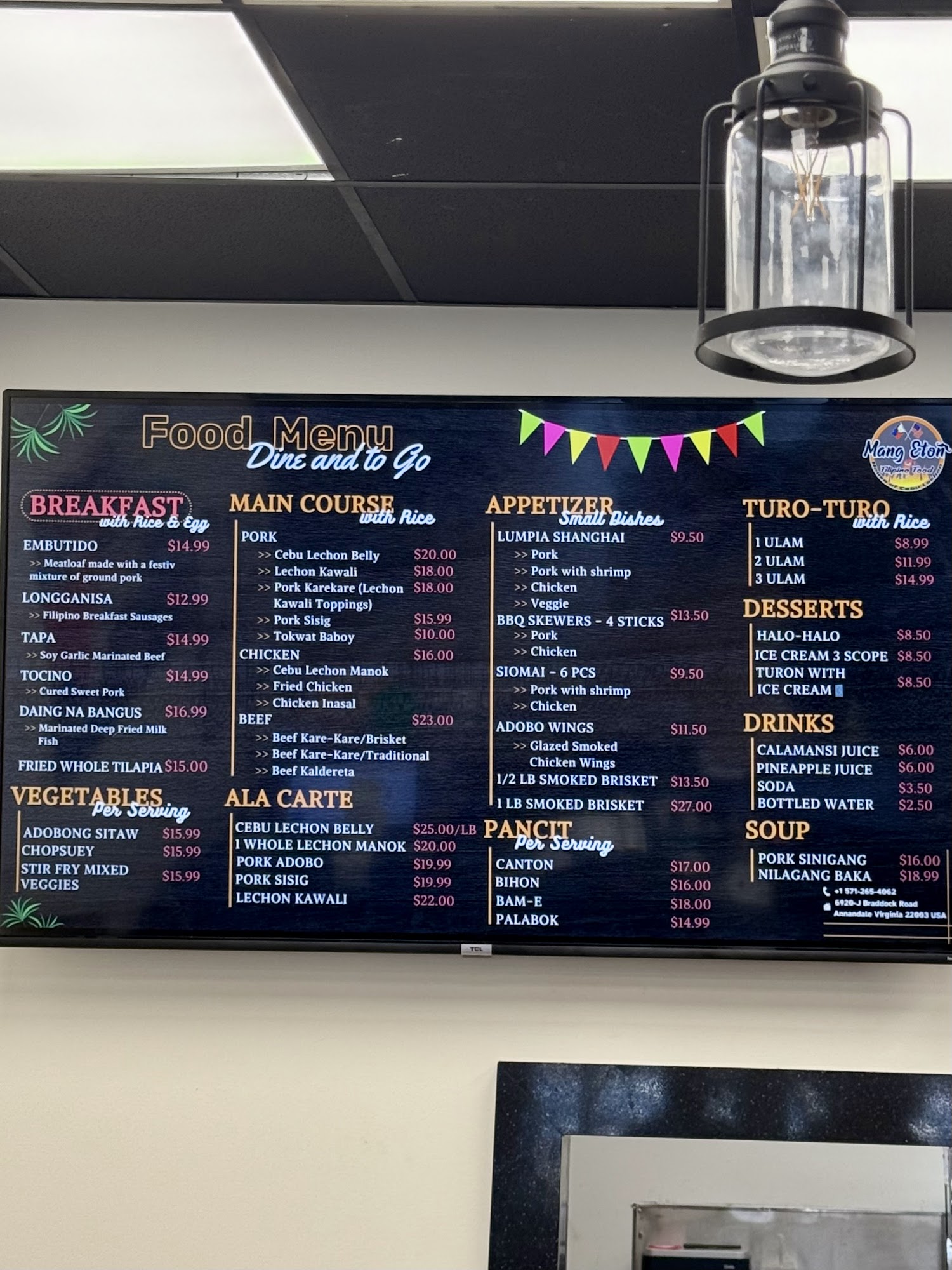 Mang Eton Filipino Food Menu