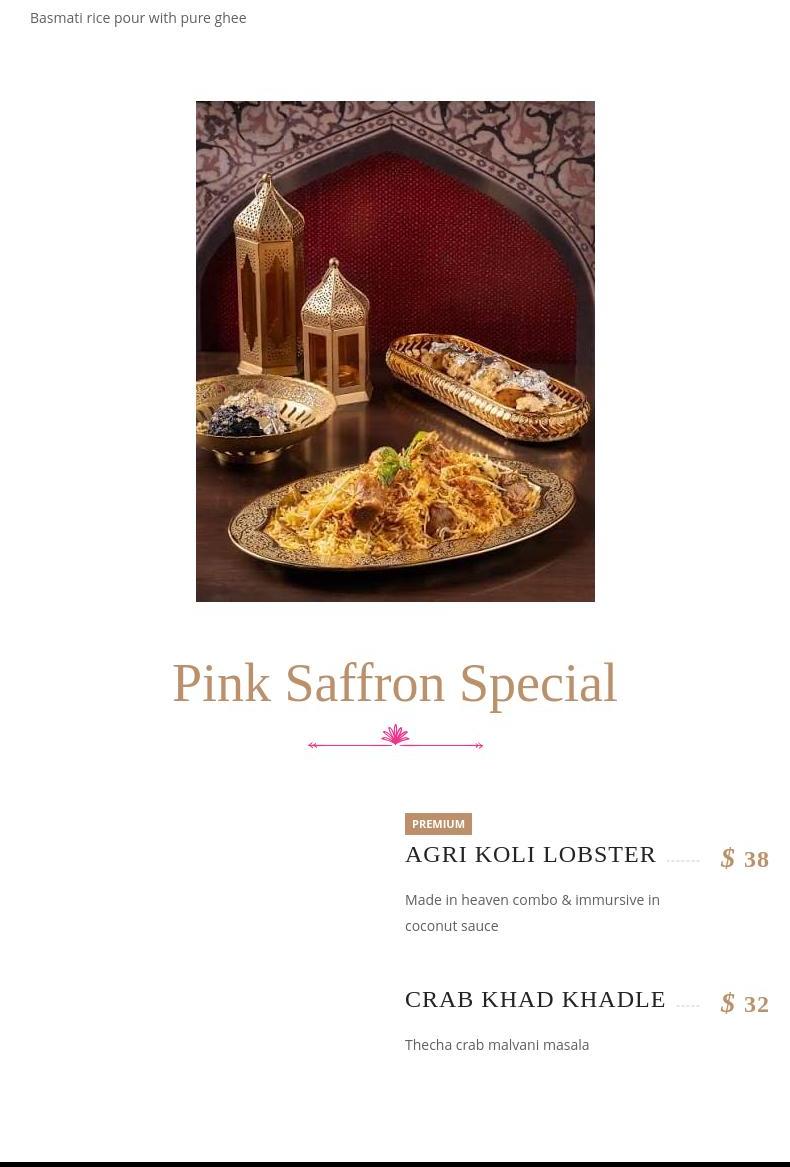 Pink Saffron Menu