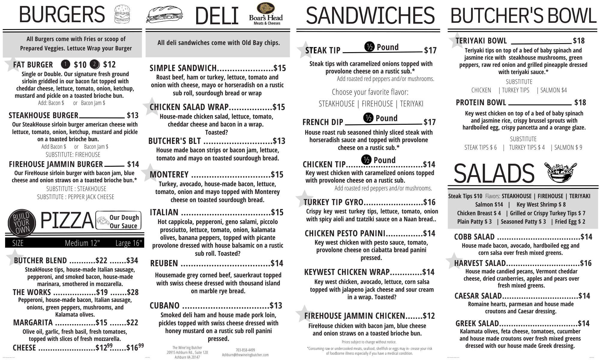 The Wine'ing Butcher Restaurant Menu