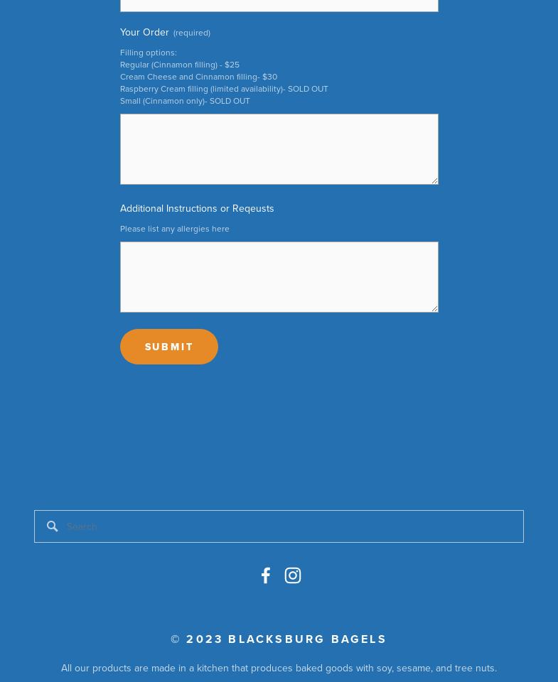 Blacksburg Bagels Menu