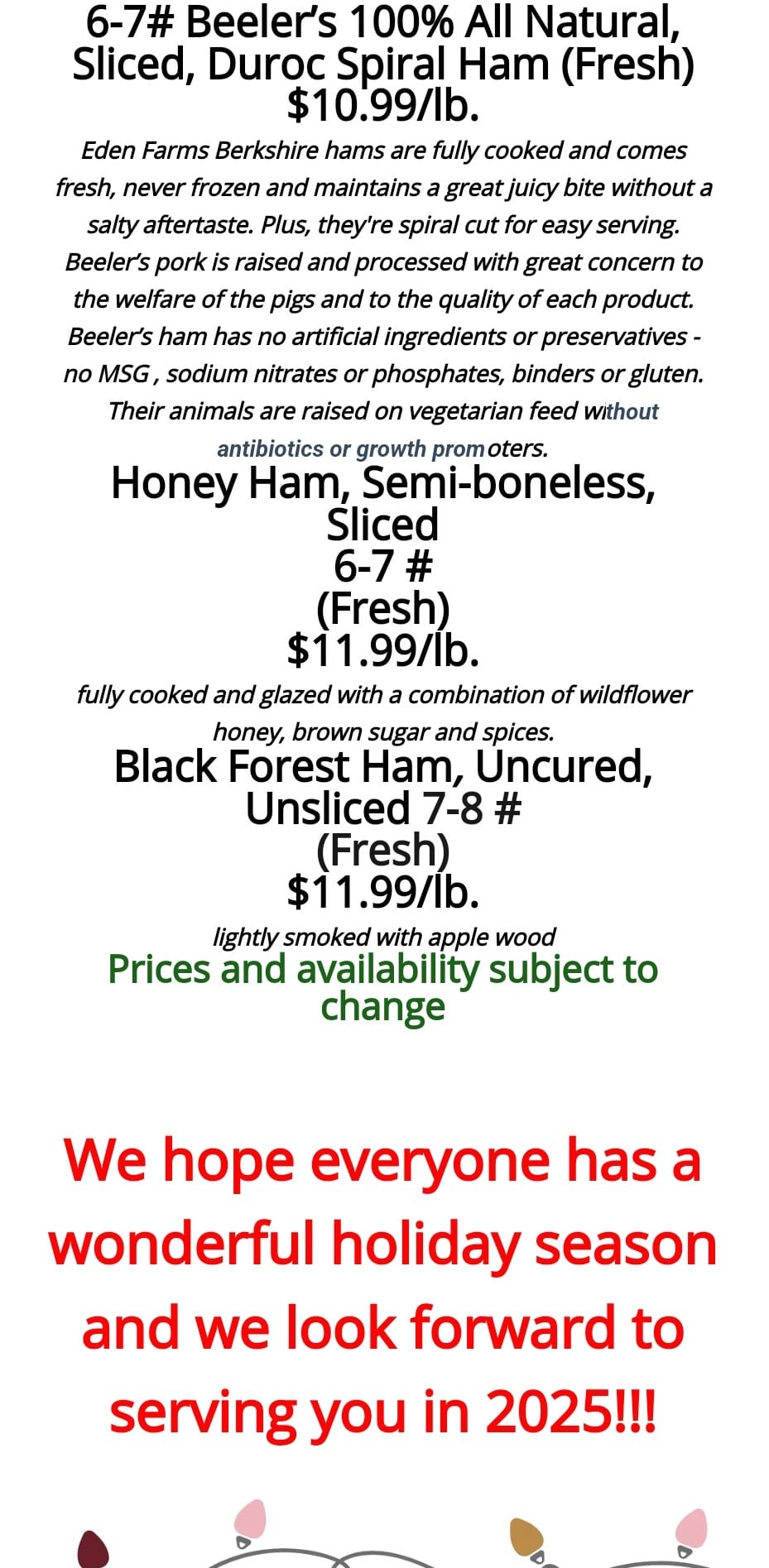 Indigo Farms Seafood Menu