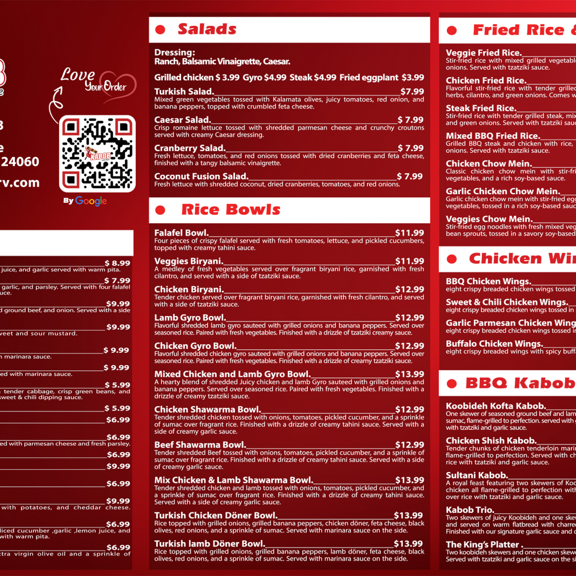 Kabob and More Menu