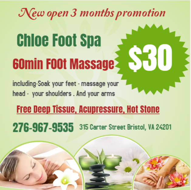 Chloe Foot Spa 315 Carter St, Bristol Virginia 24201