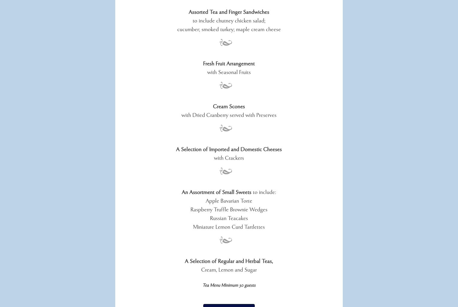 Teatime Delicacies Inc Menu