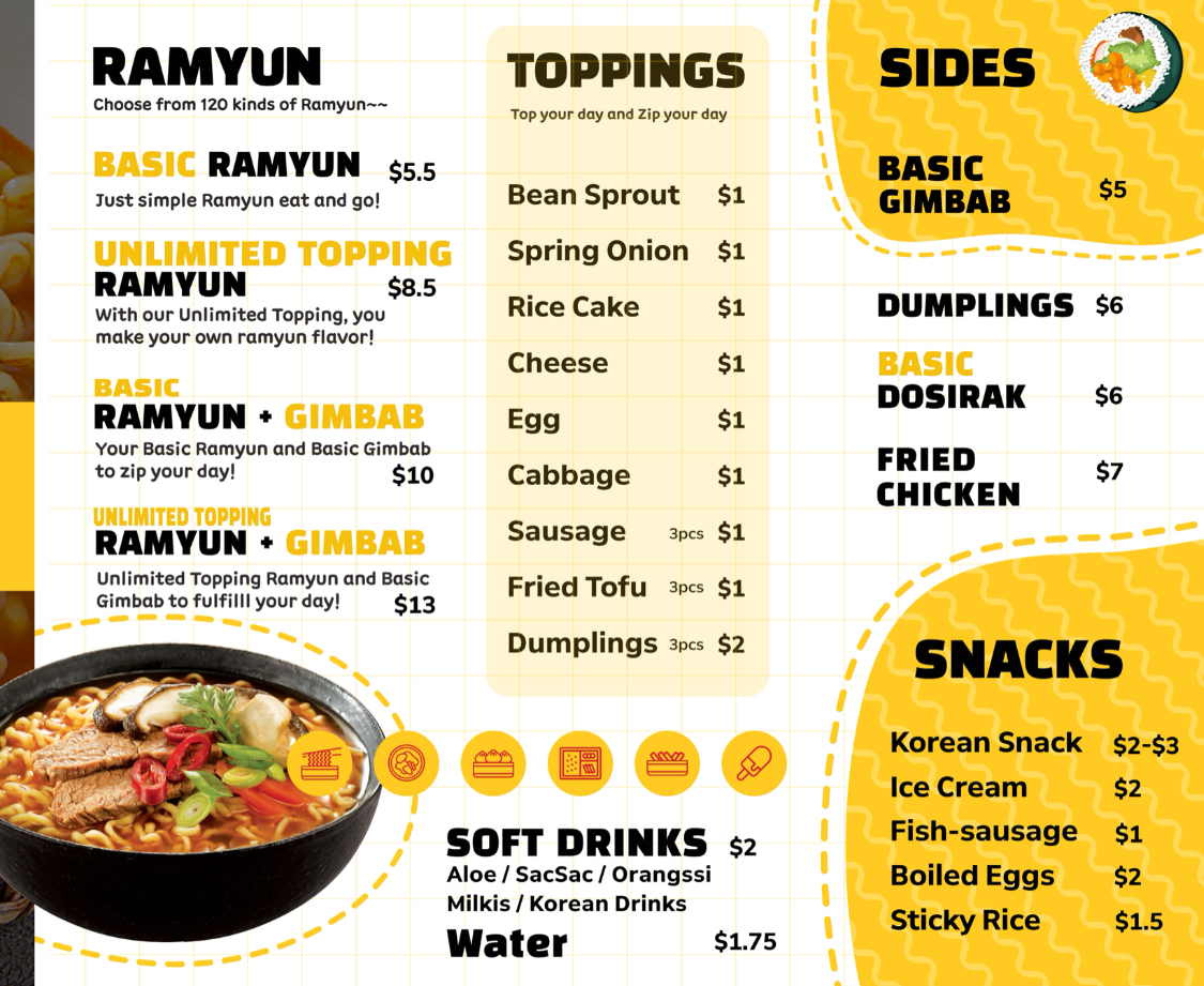 THE RAMYUN ZIP Menu