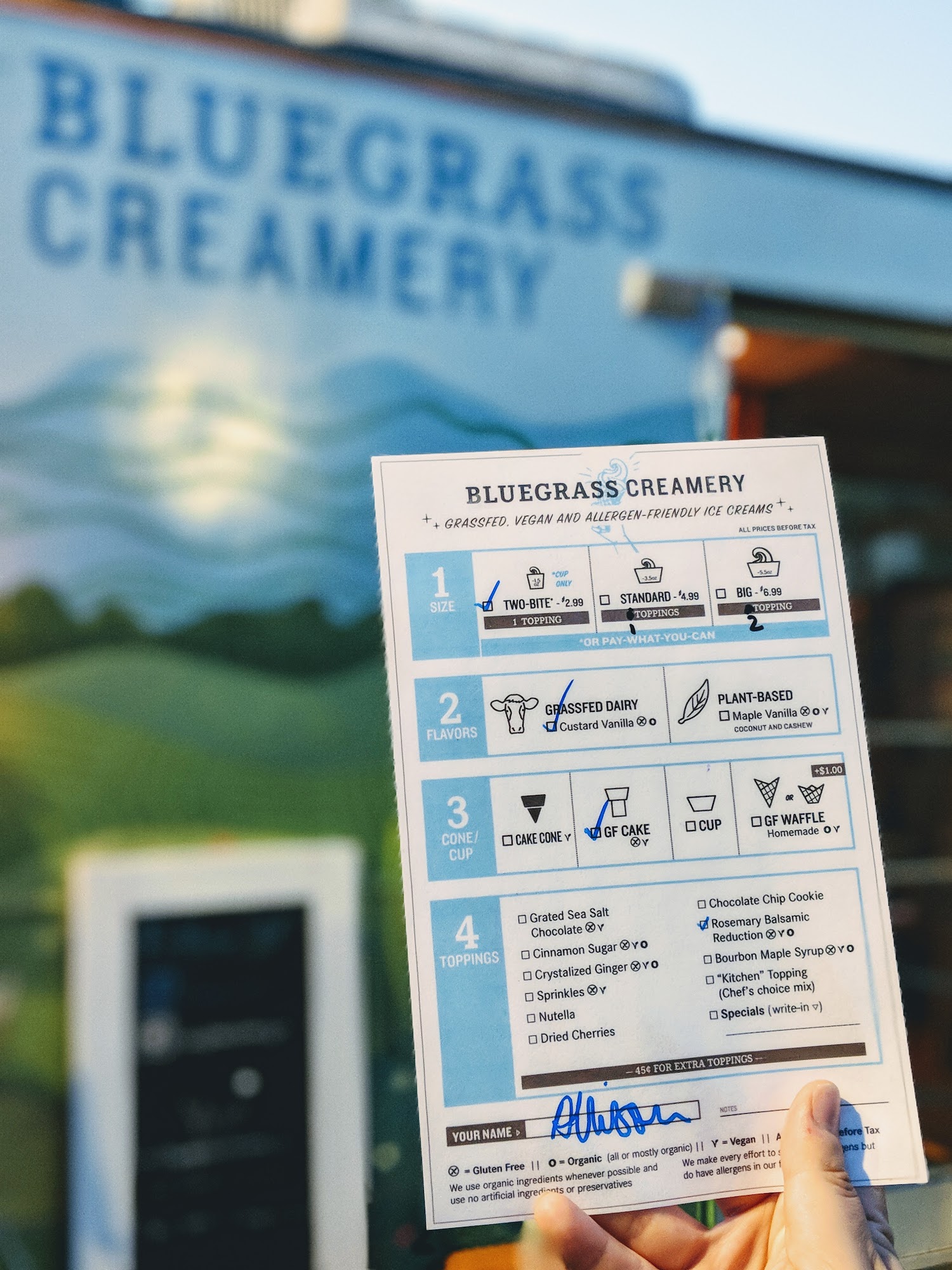 Bluegrass Creamery Menu