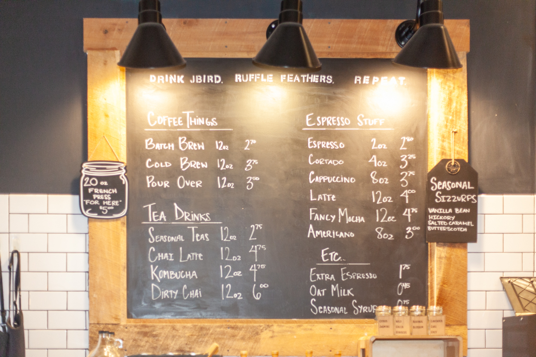 JBird Supply Coffee Roaster Menu