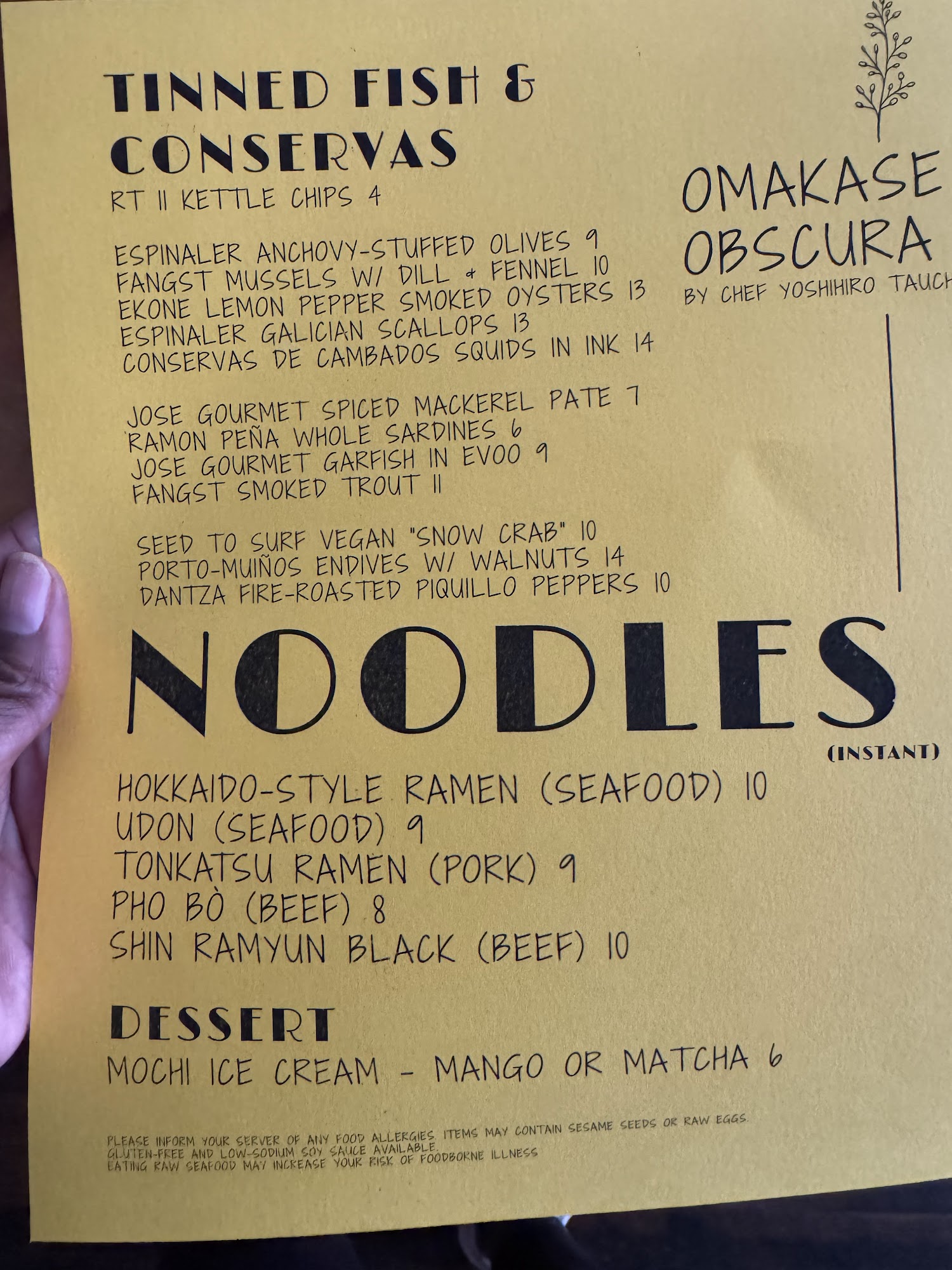 Omakase Obscura Menu