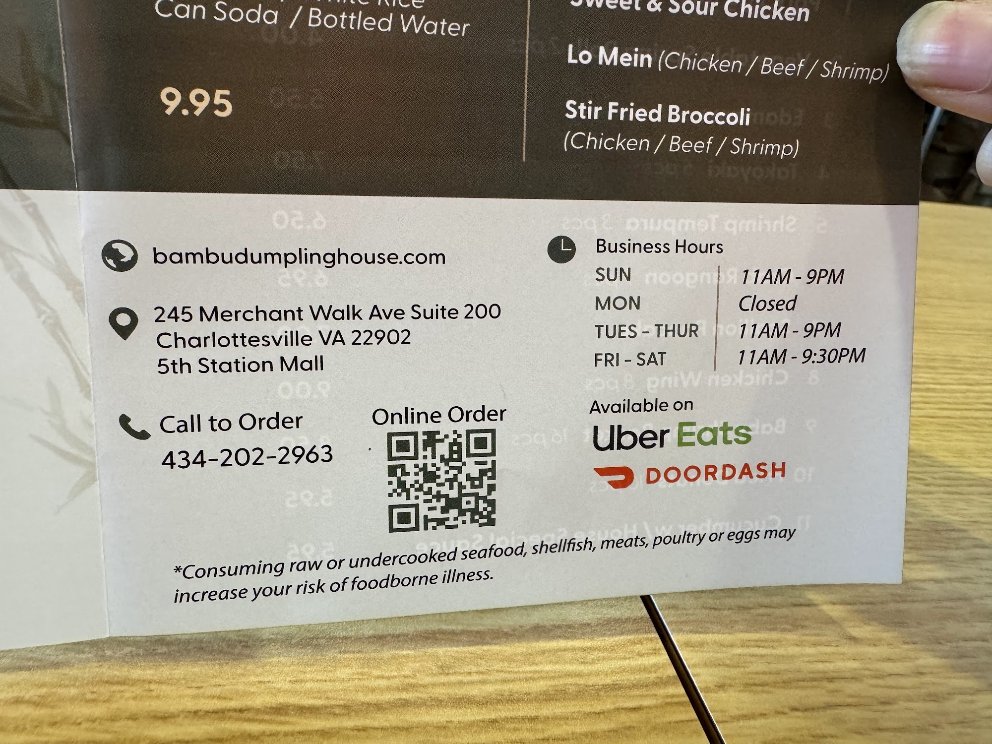Bambu Dumpling and Noodle House Menu