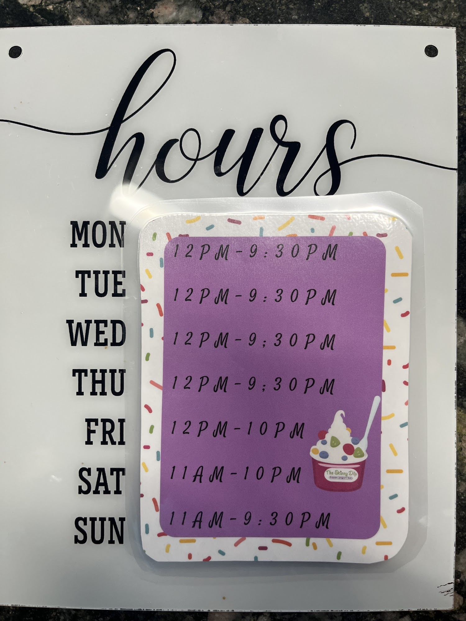 The Skinny Dip Frozen Yogurt Bar @ Hanbury Menu