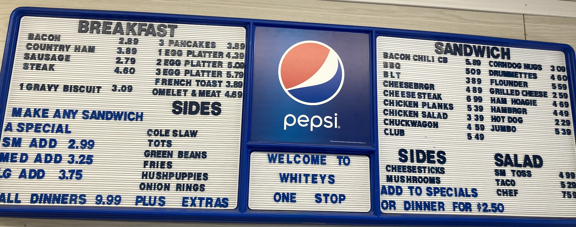 Whitey's One Stop Menu