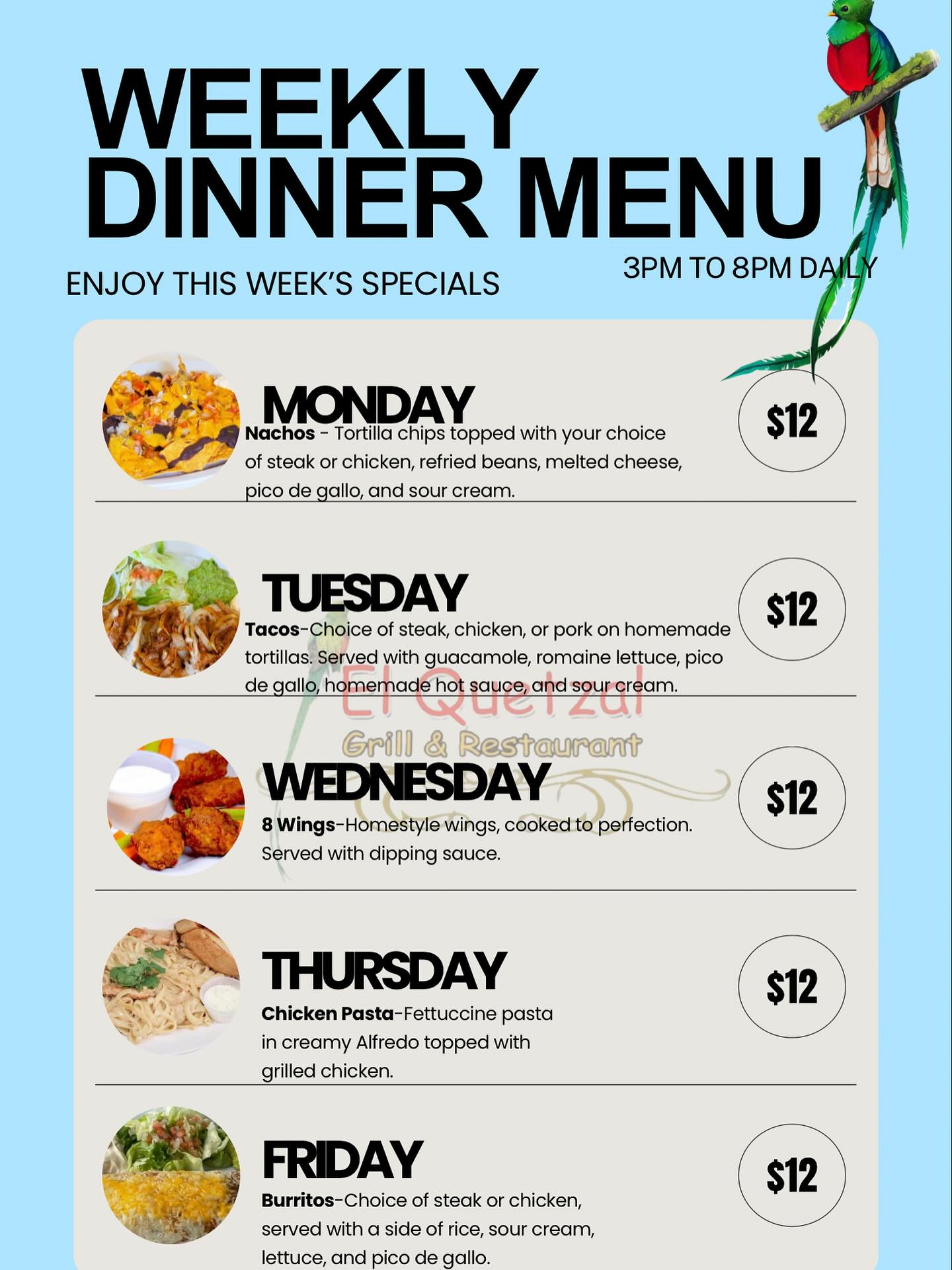 El Quetzal Grill Menu