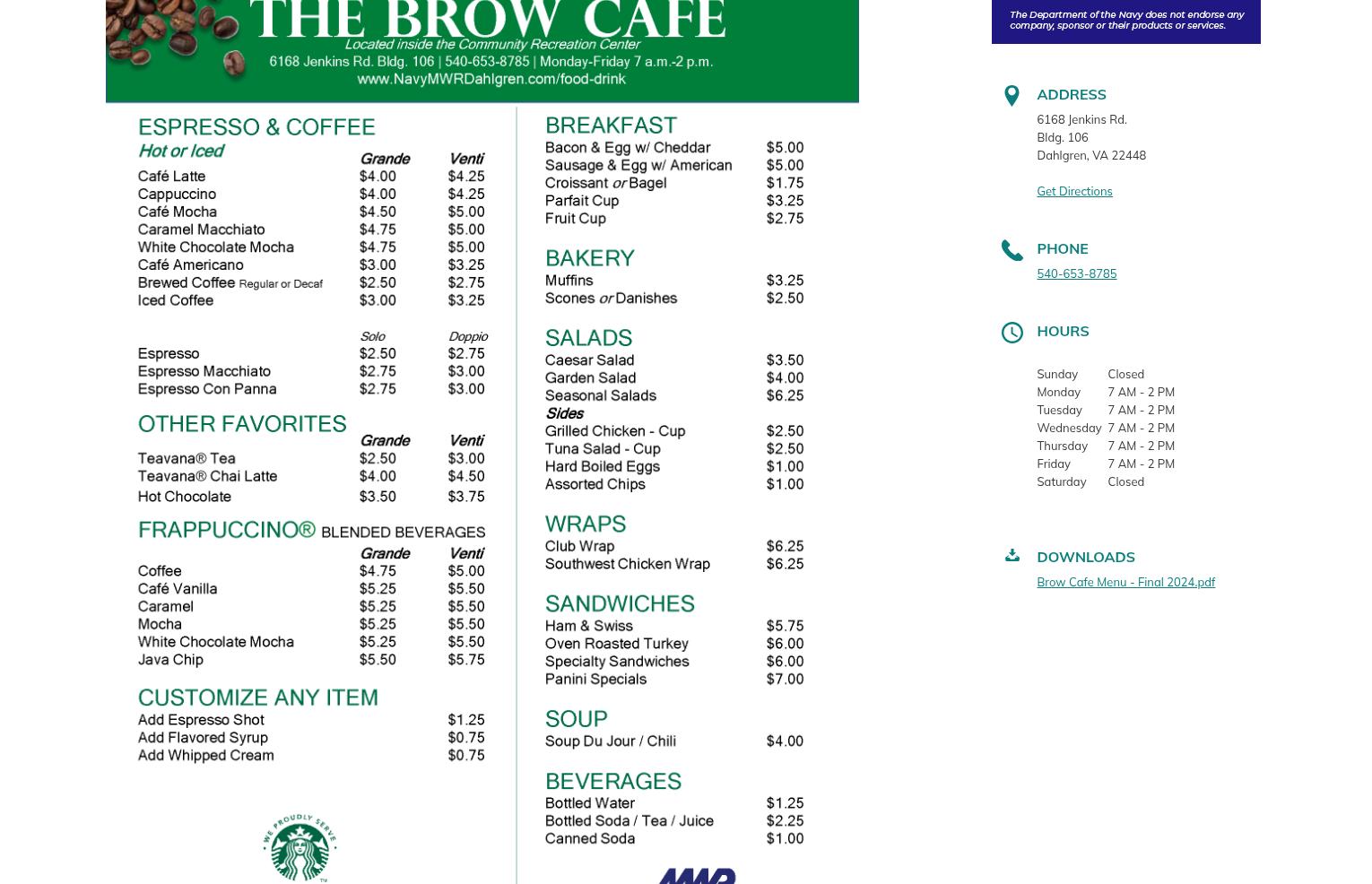 Gray's Landing on the Potomac Restaurant Menu