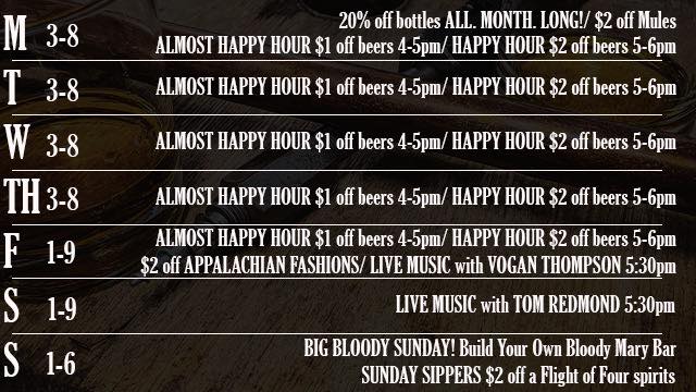 Appalachian Heritage Distillery Menu