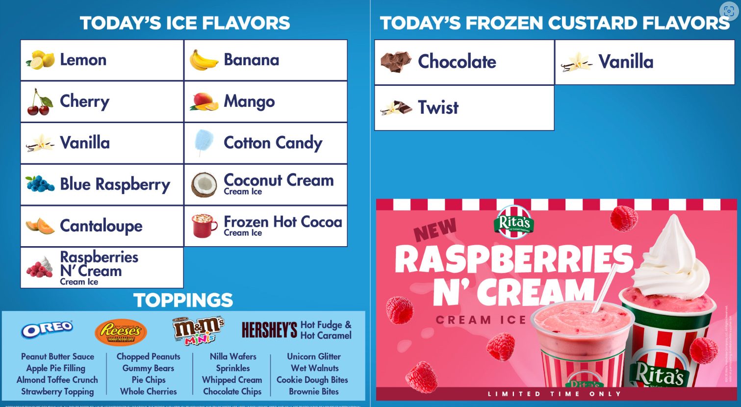 Rita's Italian Ice & Frozen Custard Menu