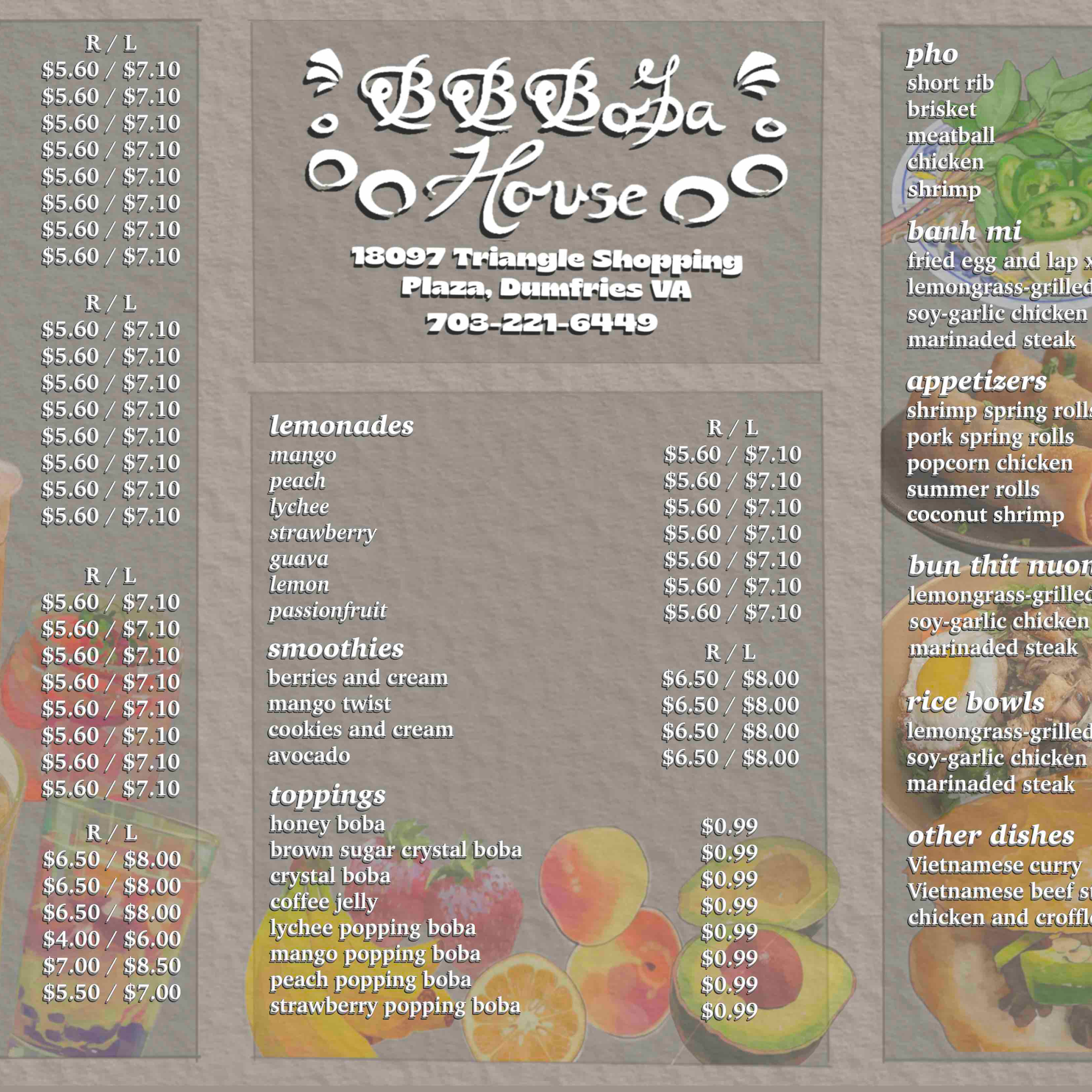 BBBoba House Menu