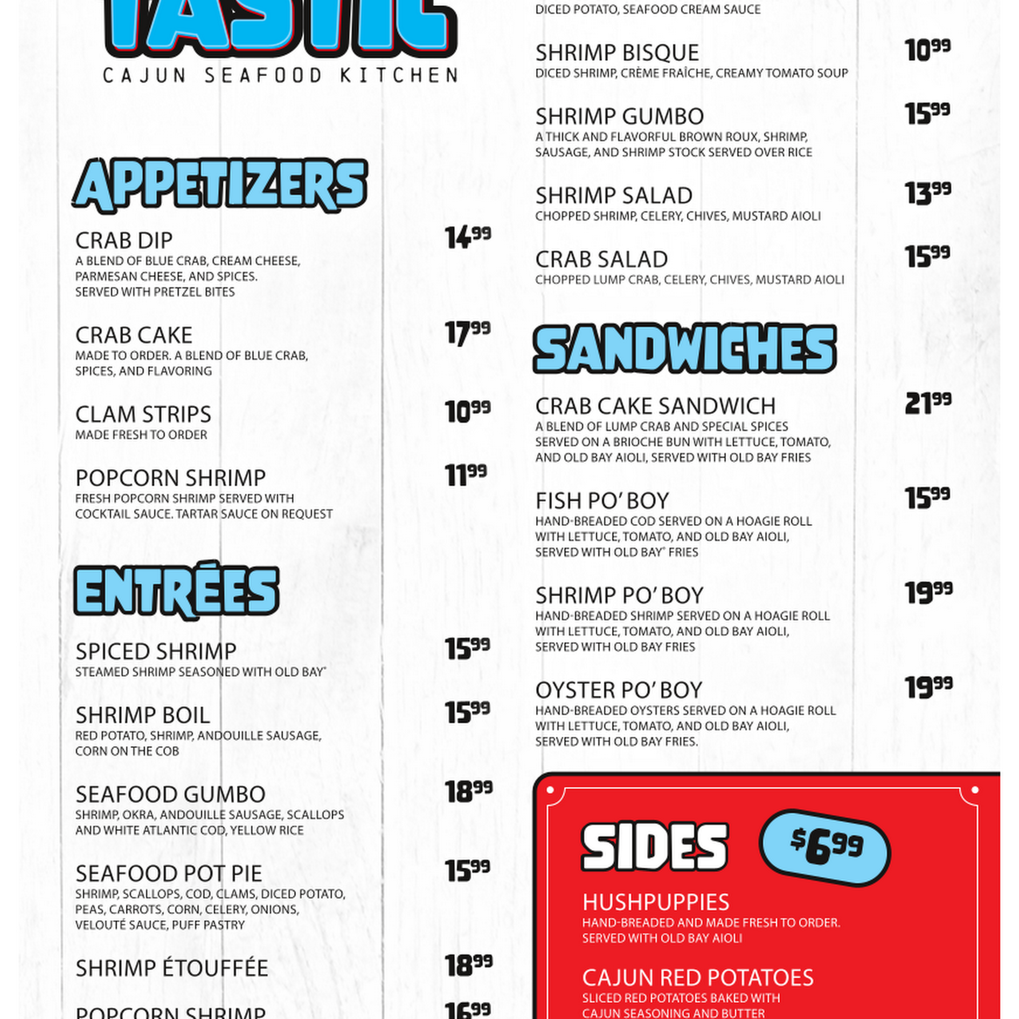 Crabtastic Menu