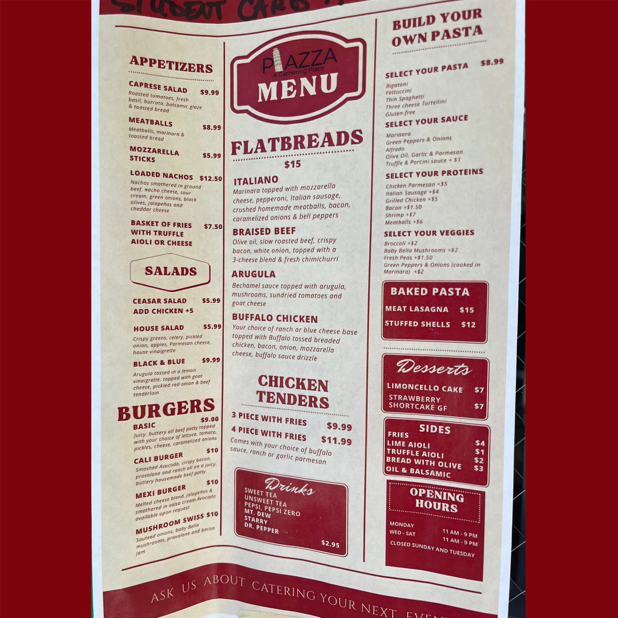 Piazza Menu