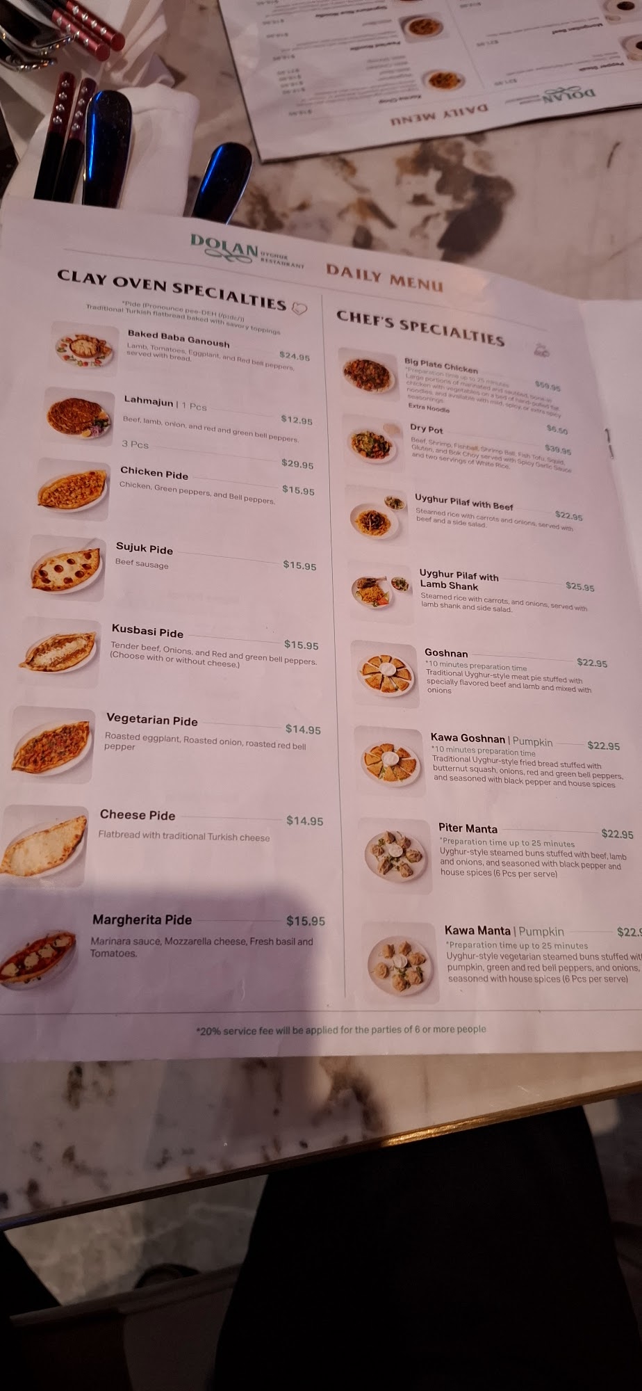 Dolan Uyghur Restaurant Menu