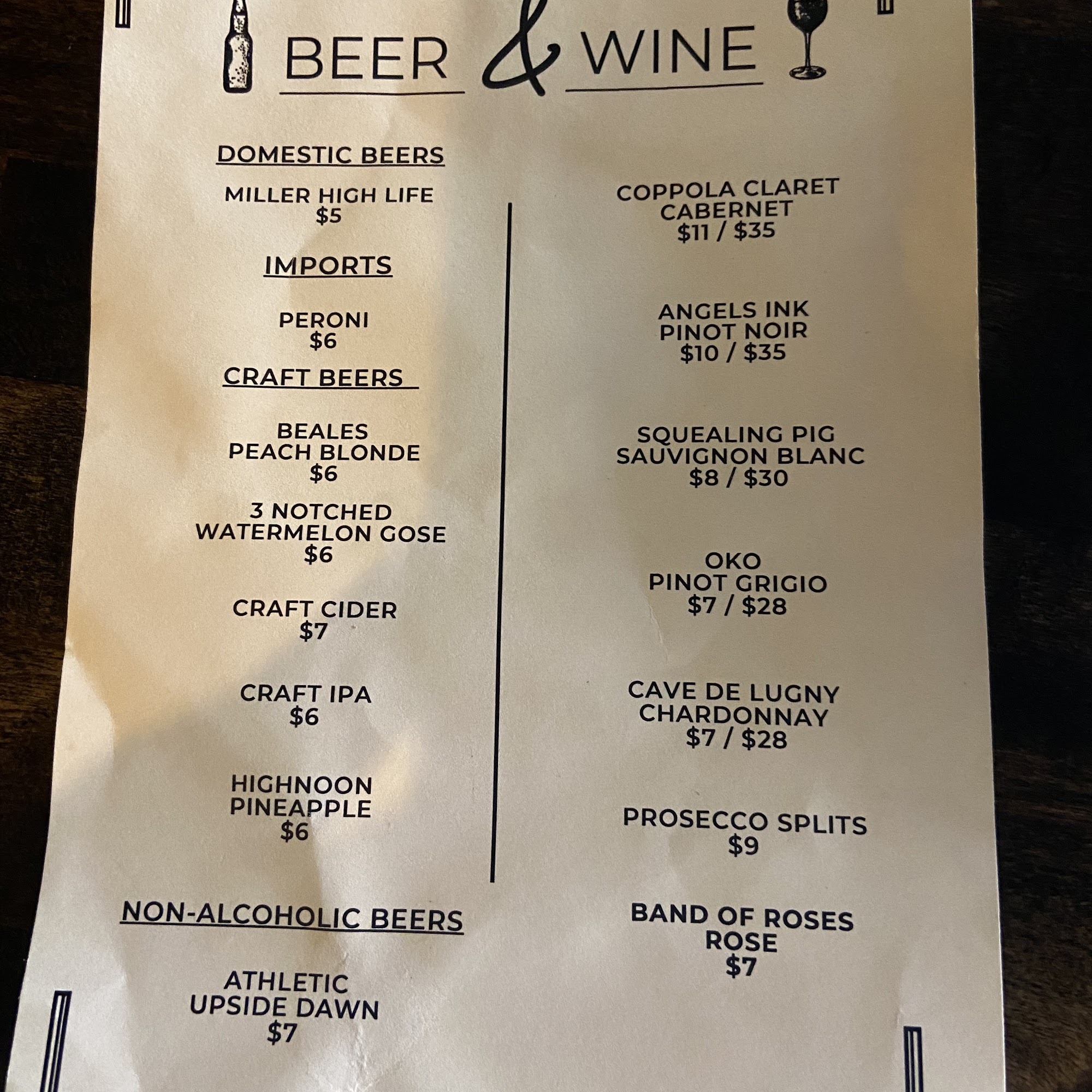 The Fox and Lamb Menu