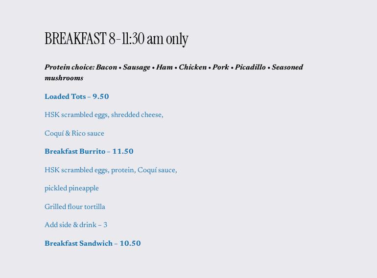 Hit the Spot Kitchen (formerly Will's Place) Menu