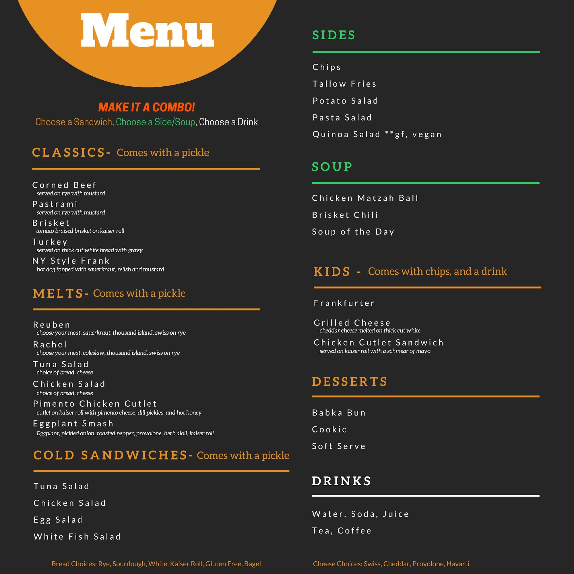 Galvin’s Delicatessen Menu