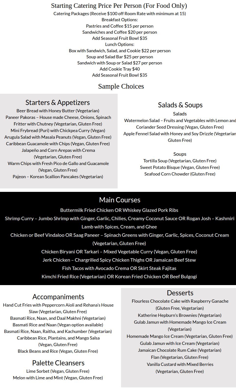 Rehana's @529 Menu