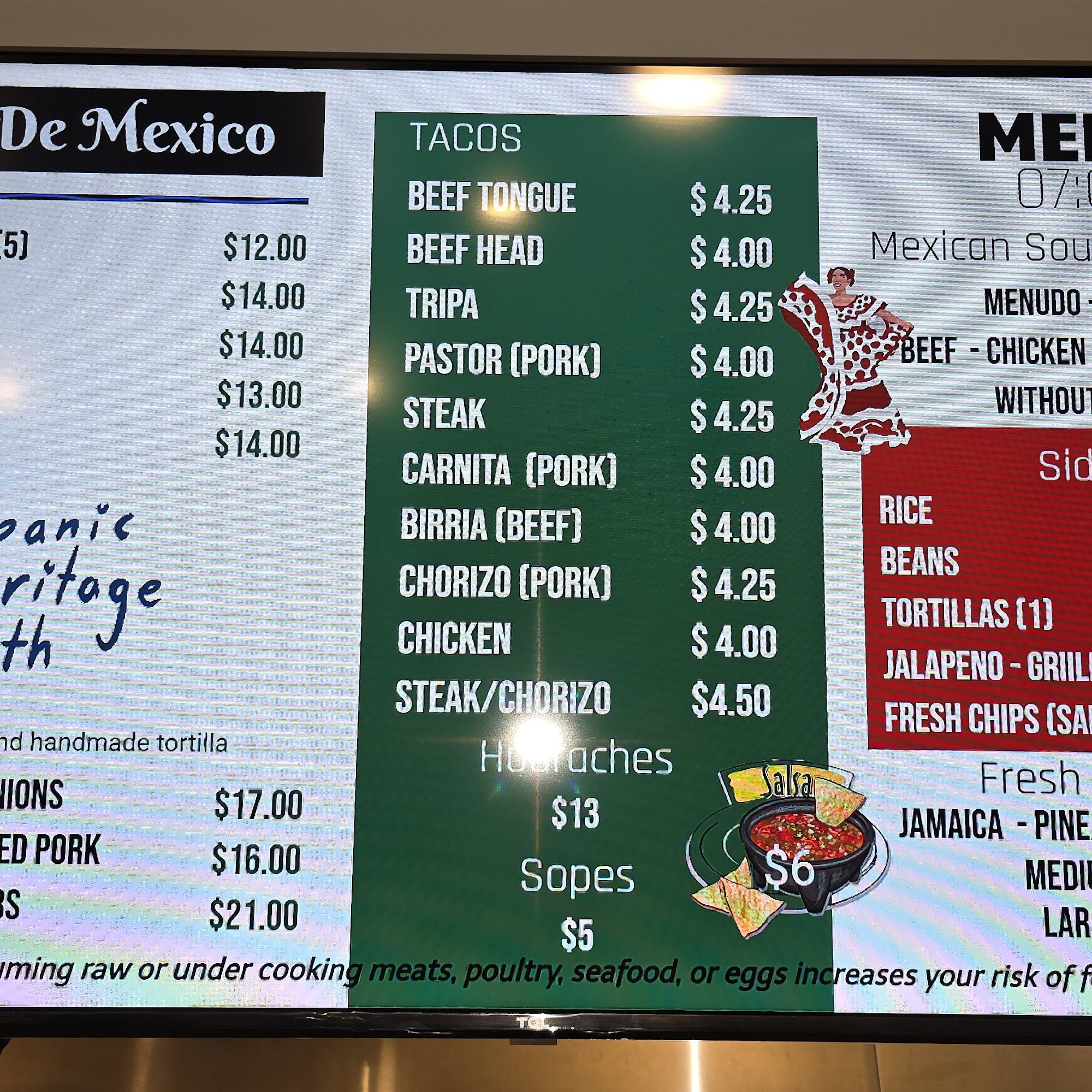 Sabor de Mexico Menu