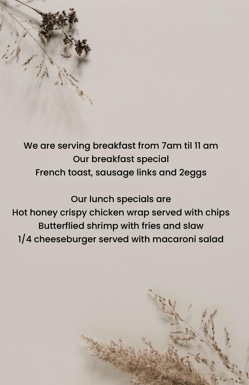 Proctor Biggs Feed Mill Menu