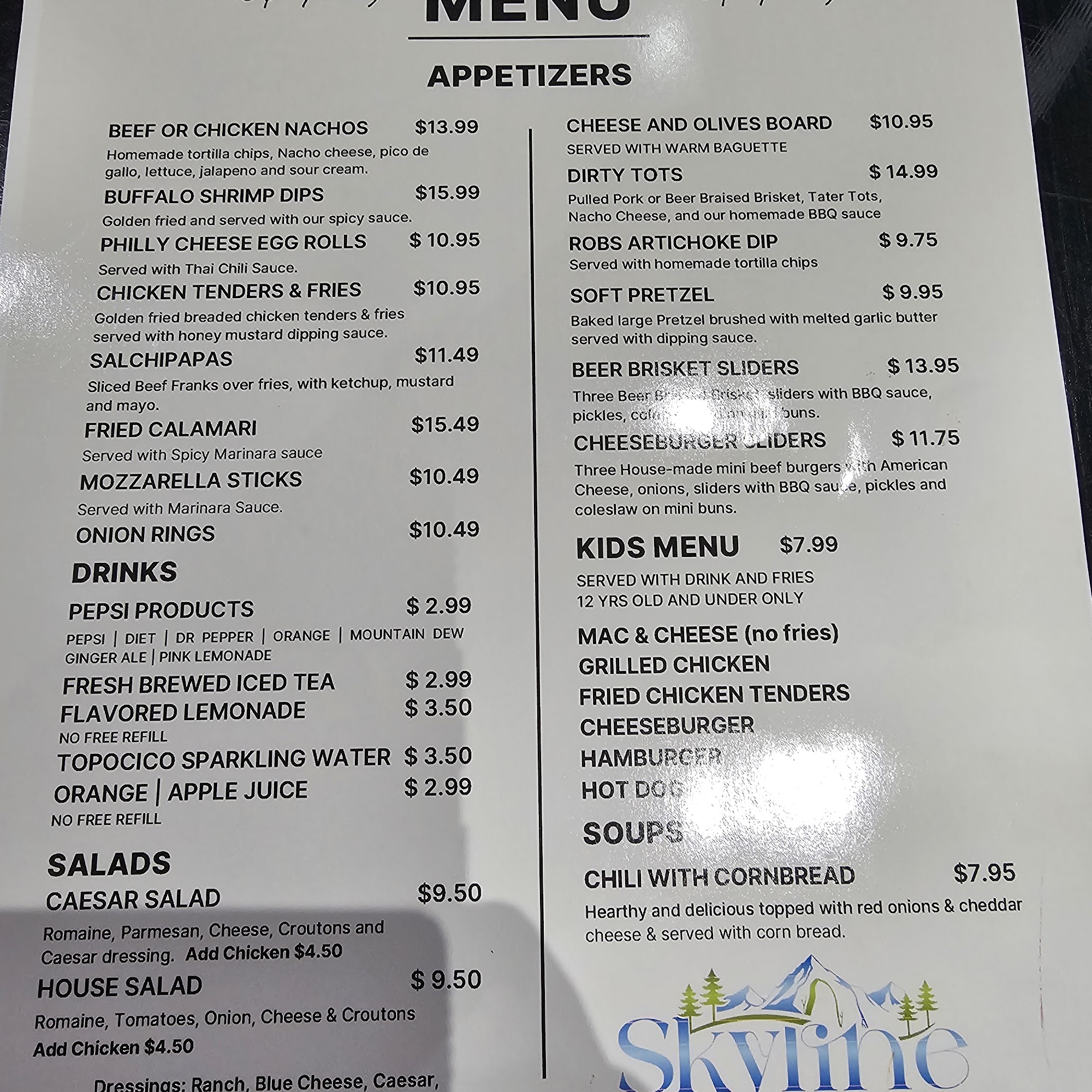 Skyline Sportsbar Menu