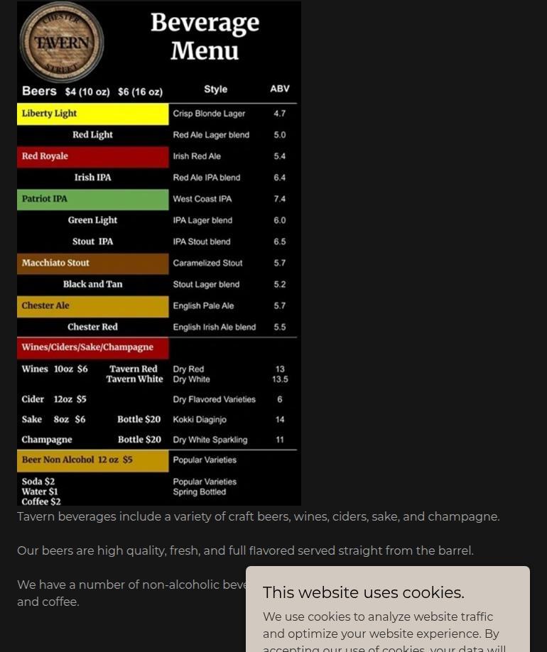 Chester Street Tavern Menu
