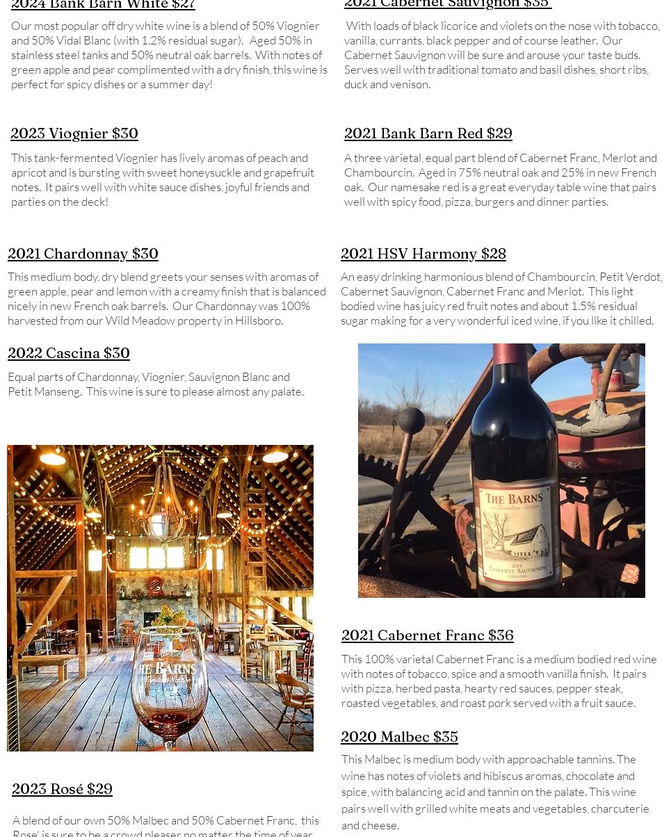 The Barns at Hamilton Station Vineyards Menu