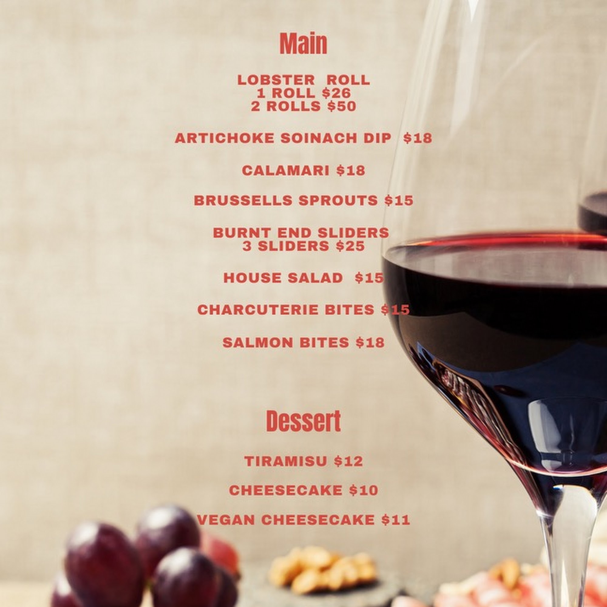 29 Wines Menu
