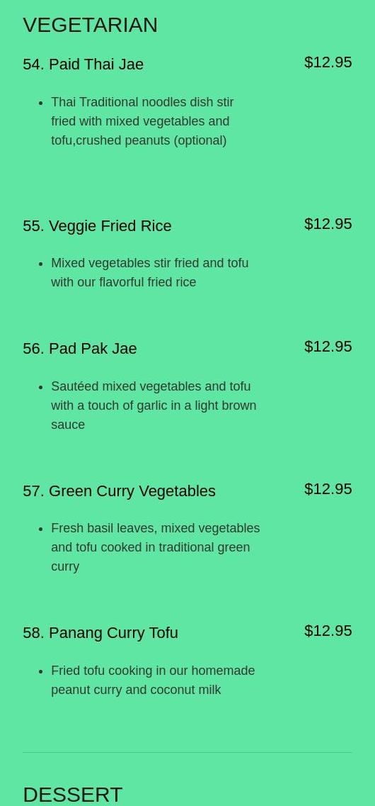 Thai Flavor Menu