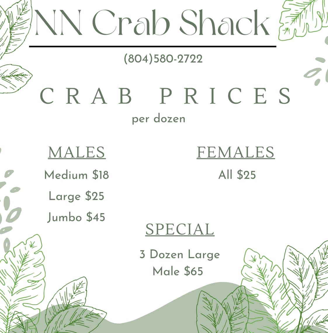 N.N. Crab Shack Menu