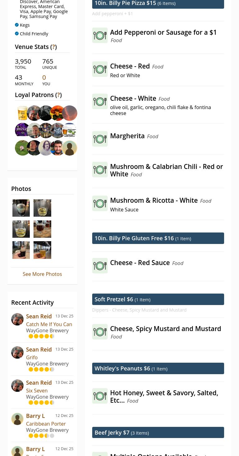 WayGone Brewery Menu