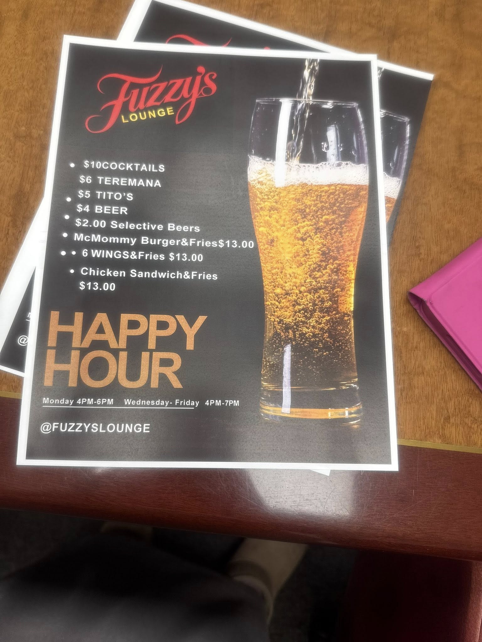Fuzzy’s Lounge Menu