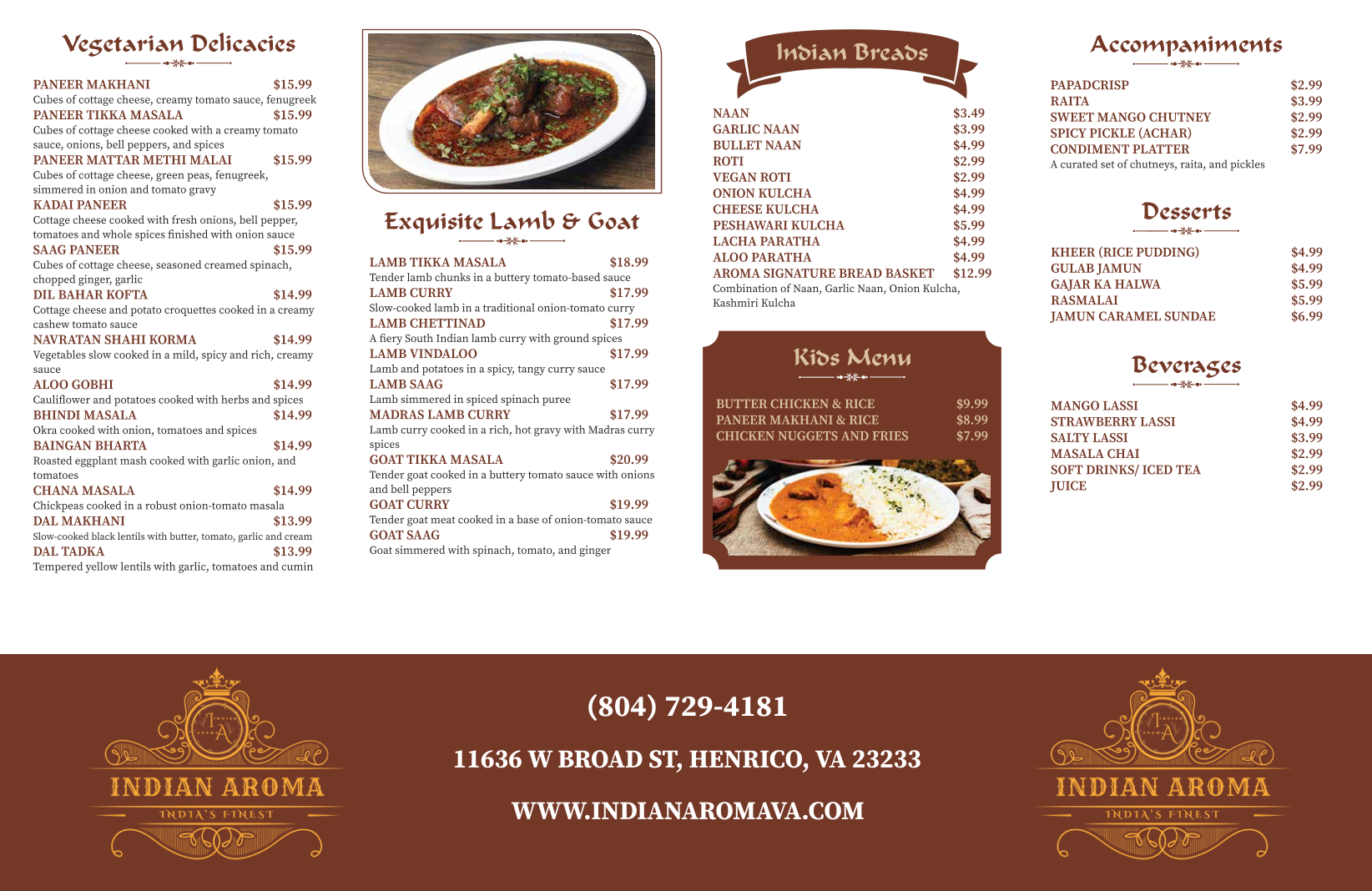 Indian Aroma Menu