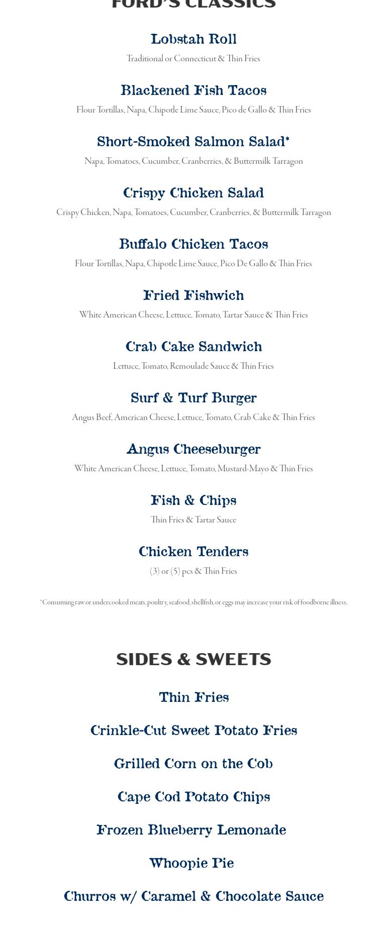 Ford's on the Road Trailer Menu