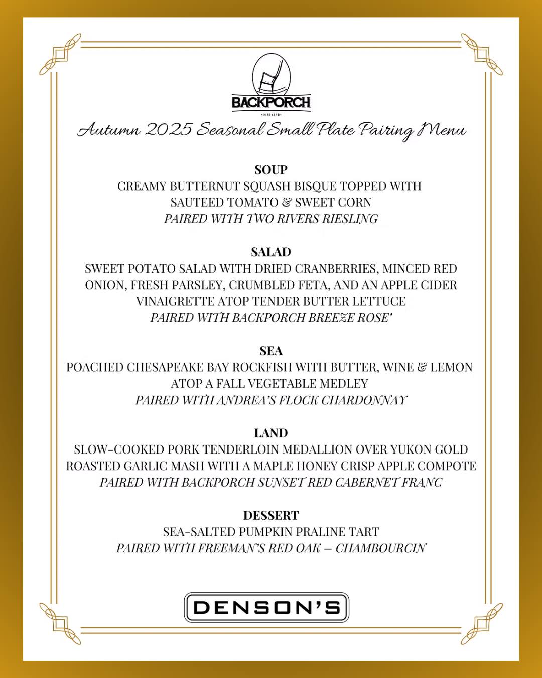 Backporch Vineyard Menu