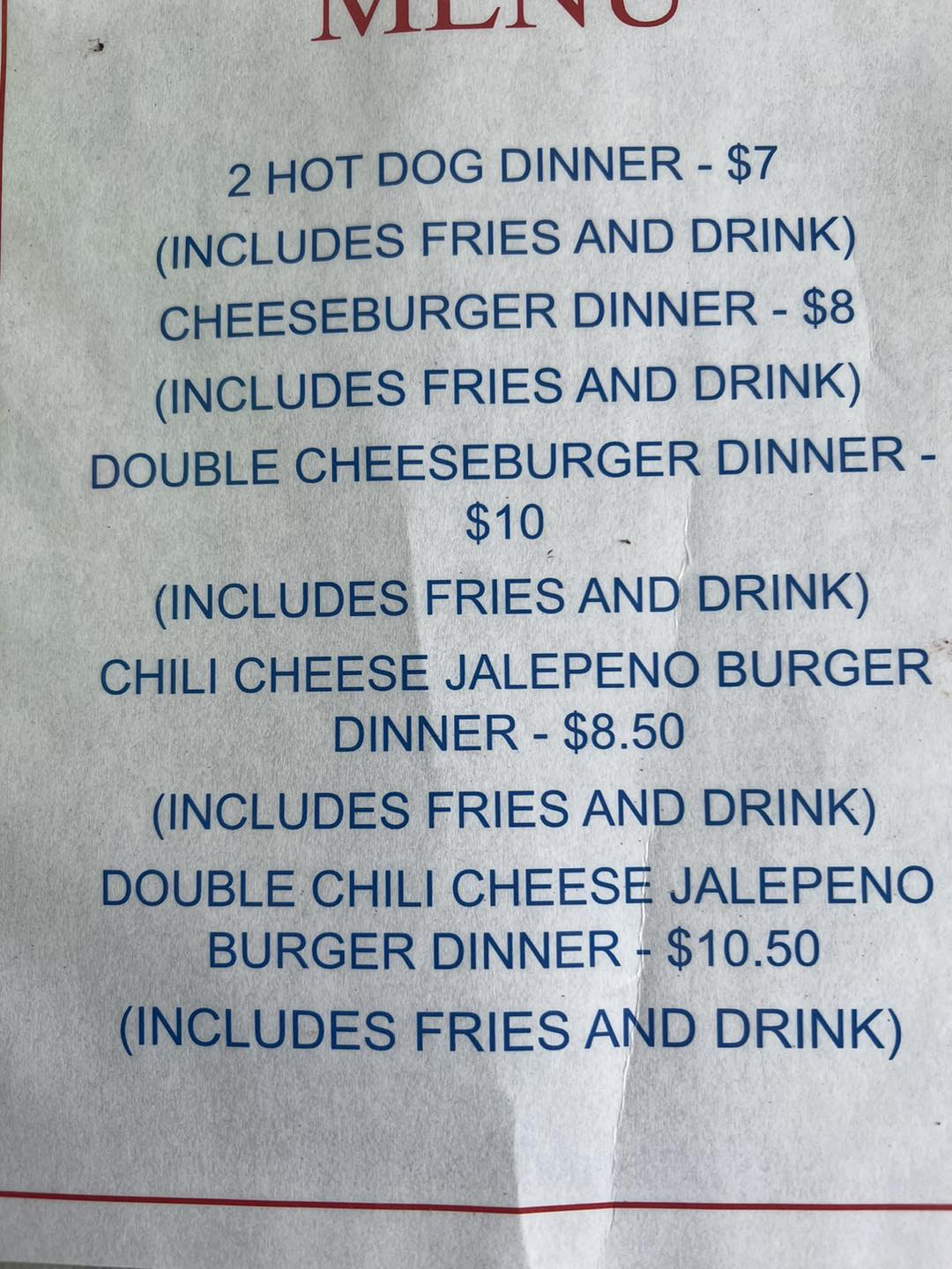 Mountain Dogs, LLC Menu