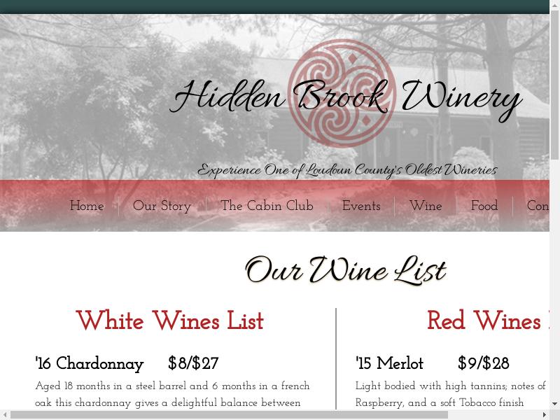 Hidden Brook Winery Menu